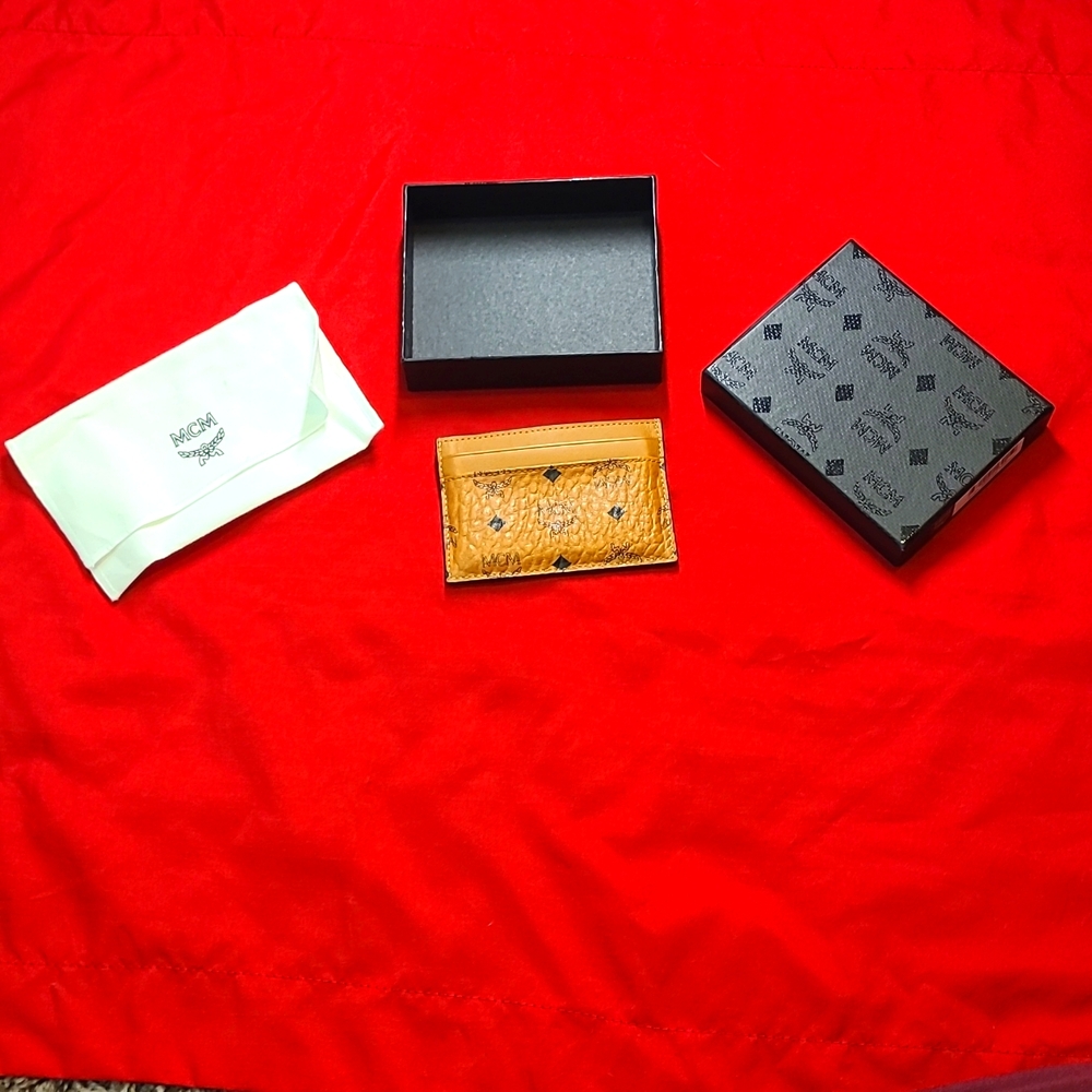 MCM Cognac Leather Card Holder In Visetos Orginal - Picture 4 of 6